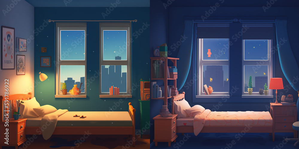 split comparison view of different old vs new renovated kids bedroom