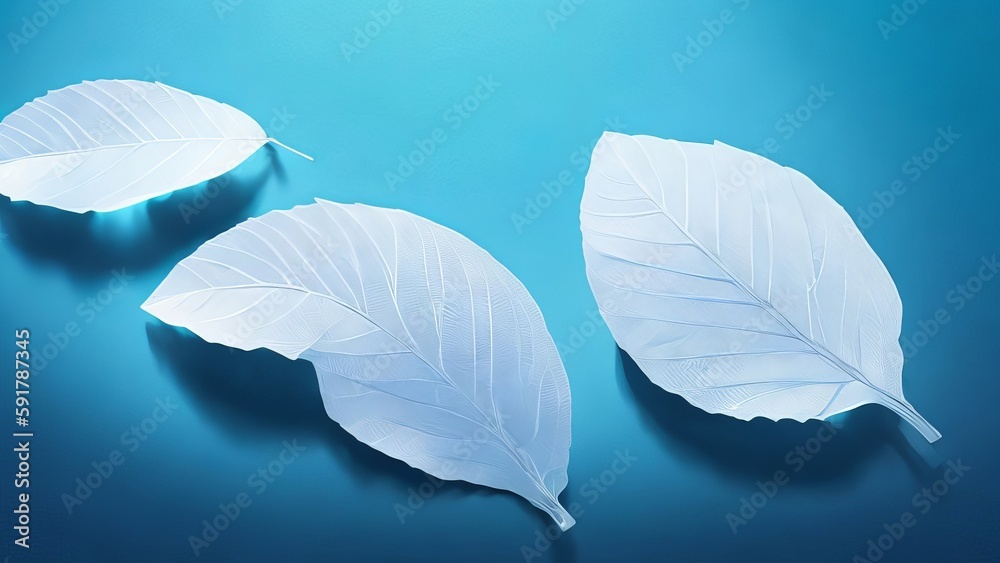 Image of Transparent Leaves on a Mirrored Surface in a Dreamy Macroscopic Scale. Generative AI.