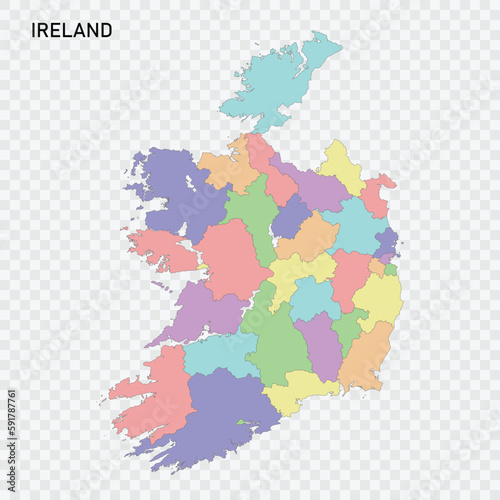 Isolated colored map of Ireland