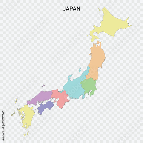 Isolated colored map of Japan