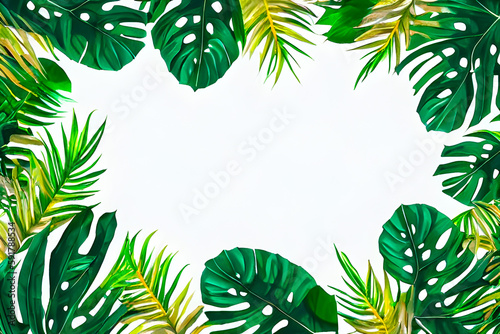 Top view of creative natural background frame for text  with tropical leaves  copy space available  created by generative AI