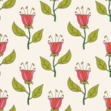 Colorful fantasy doodle cartoon flower seamless pattern. Floral background.