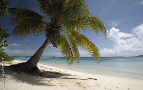 Palm tree on the seashore  ocean  summer landscape  generative ai