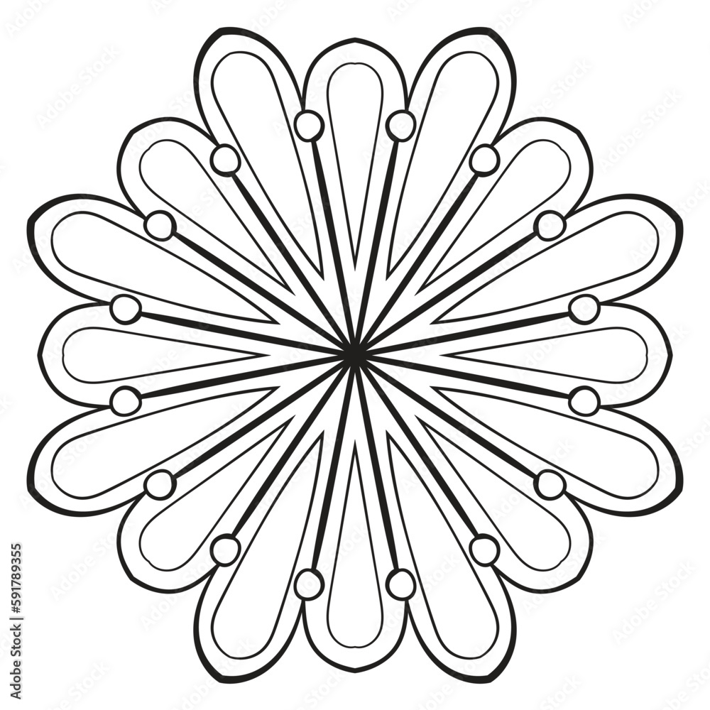 Black outline flower mandala. Doodle round decorative element for coloring book isolated on white background. Floral geometric circle. Black outline flower mandala. Doodle round decorative element for coloring book isolated on white background. Floral geometric circle.
