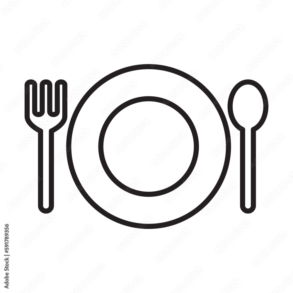 Plate, fork and spoon icon. Cutlery symbol. Flat Vector illustration Plate, fork and spoon icon. Cutlery symbol. Flat Vector illustration