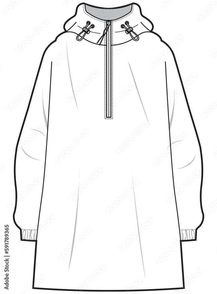 waterproof jacket hooded raincoat flat sketch vector illustration