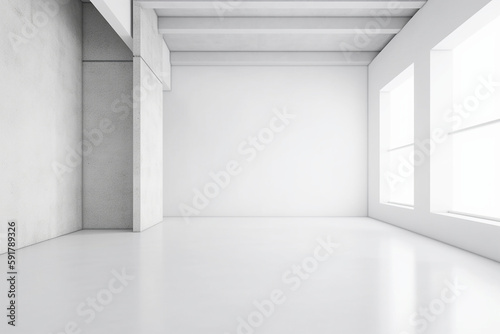 modern minimalist interior with a big empty white wall. AI Generative