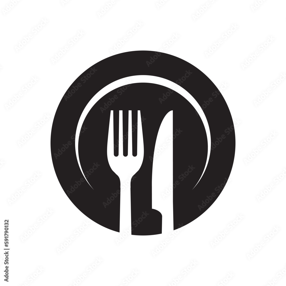Plate, knife and fork icon. Cutlery symbol. Flat Vector illustration Plate, knife and fork icon. Cutlery symbol. Flat Vector illustration