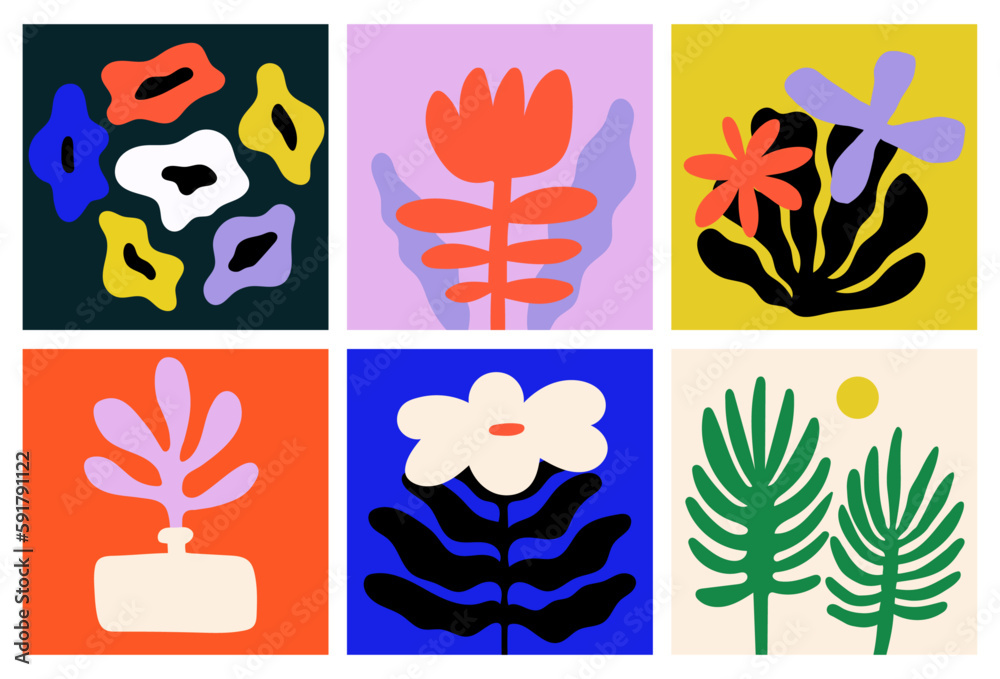 Obraz premium Modern Botanical Composition, Flower in Matisse Style for Poster, Invitation or Greeding Cards.