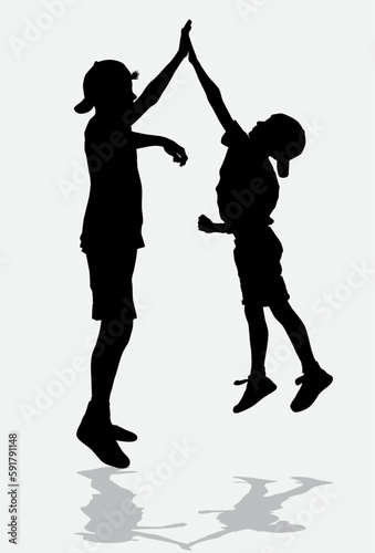 Two brothers have five silhouette vector illustration