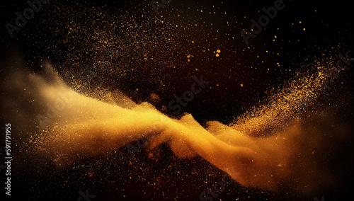 Golden powder explosion on black background © Birtan