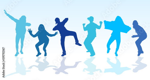 Happy women dancing silhouettes vector illustration