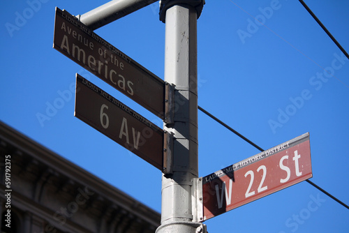 Canvas Print Brown West 22nd Street and 6th Avenue of Americas historic sign