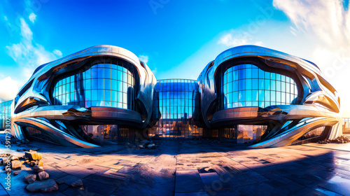 Futuristic building that looks like it is in the middle of the day. Generative AI.