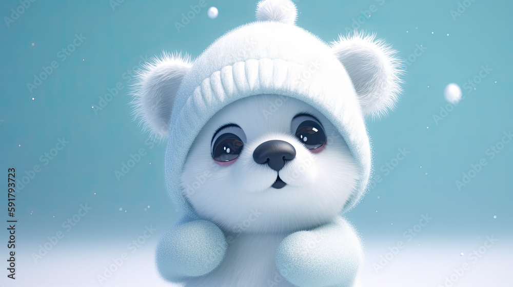 Illustration of baby panda bear in a winter environment wearing warm clothes. Generative AI Illustration of baby panda bear in a winter environment wearing warm clothes. Generative AI