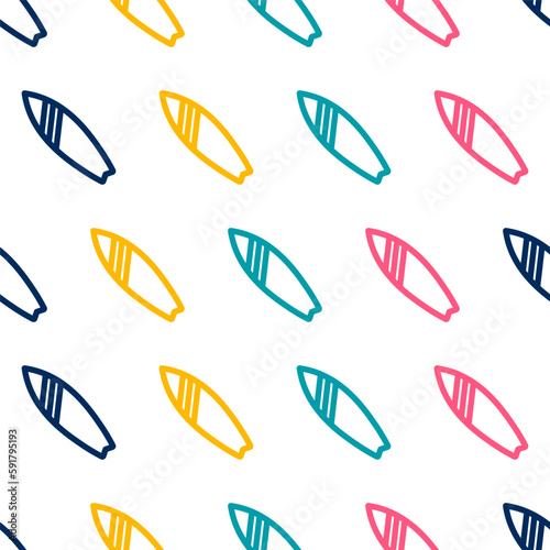 Seamless pattern with colorful surfboard
