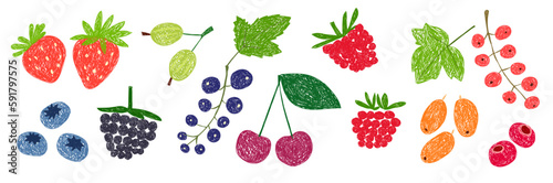 Children's drawing. Set of berries