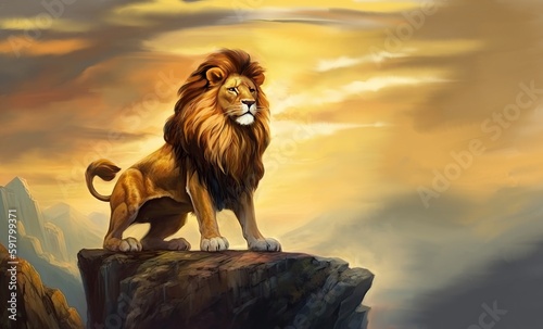 lion is the king of beasts  ion stands majestically on the rock  generative ai