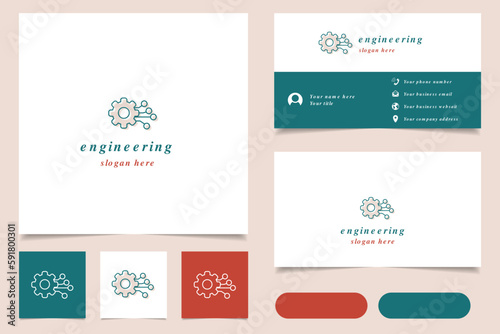Engineering logo design with editable slogan. Branding book and business card template.