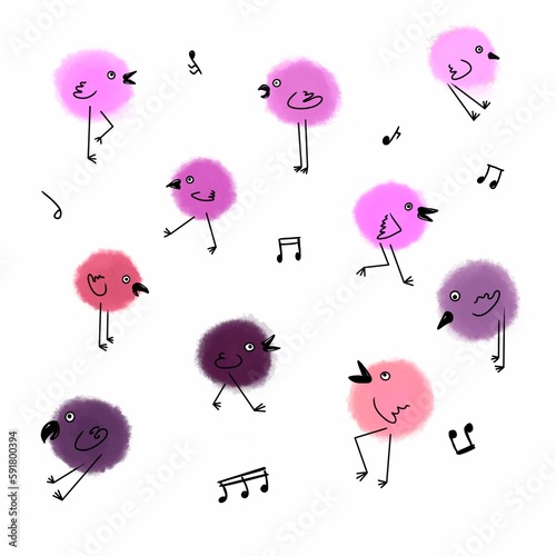 set of funny cartoon birds