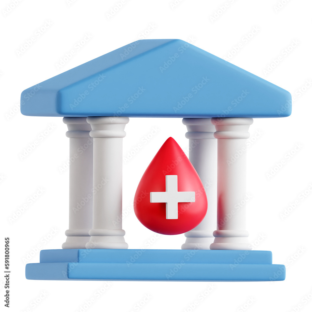 3D illustration of a blood bank building where blood is collected and