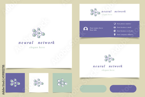 Neural network logo design with editable slogan. Branding book and business card template.