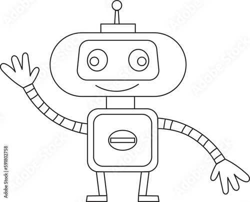 coloring book robot, android cartoon in doodle style