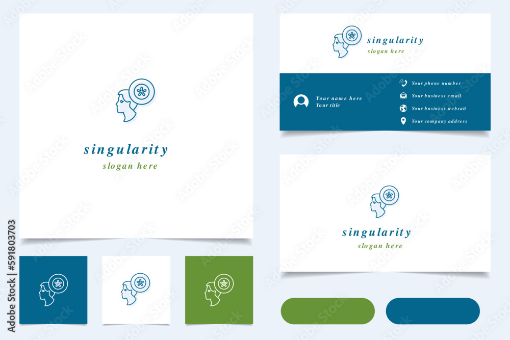 Singularity logo design with editable slogan. Branding book and business card template.