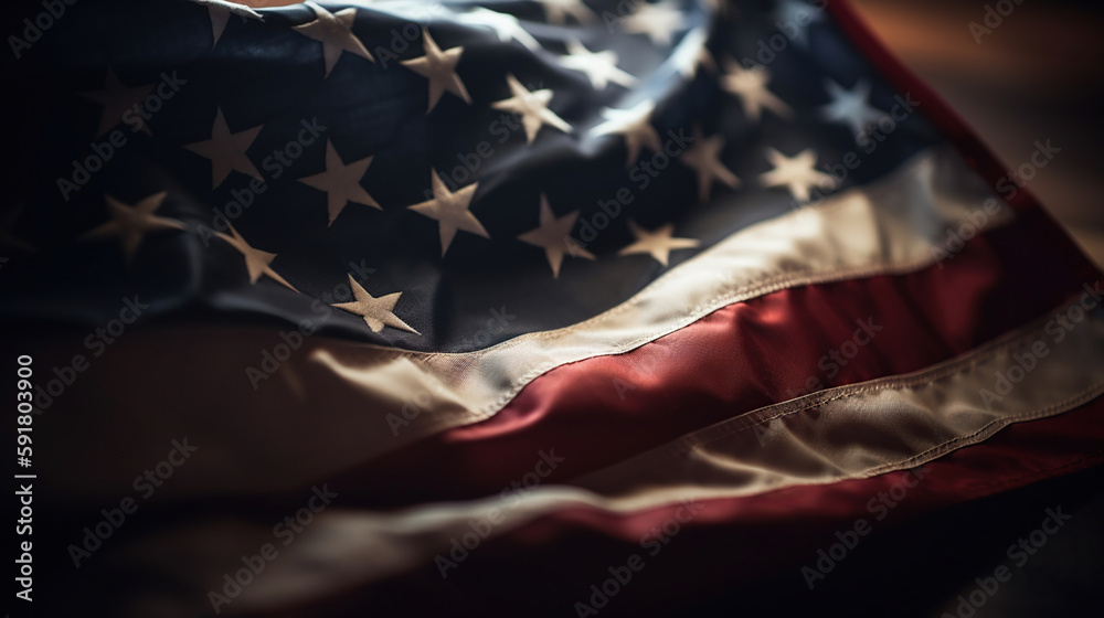Closeup of grunge American flag. Generative AI Closeup of grunge American flag. Generative AI