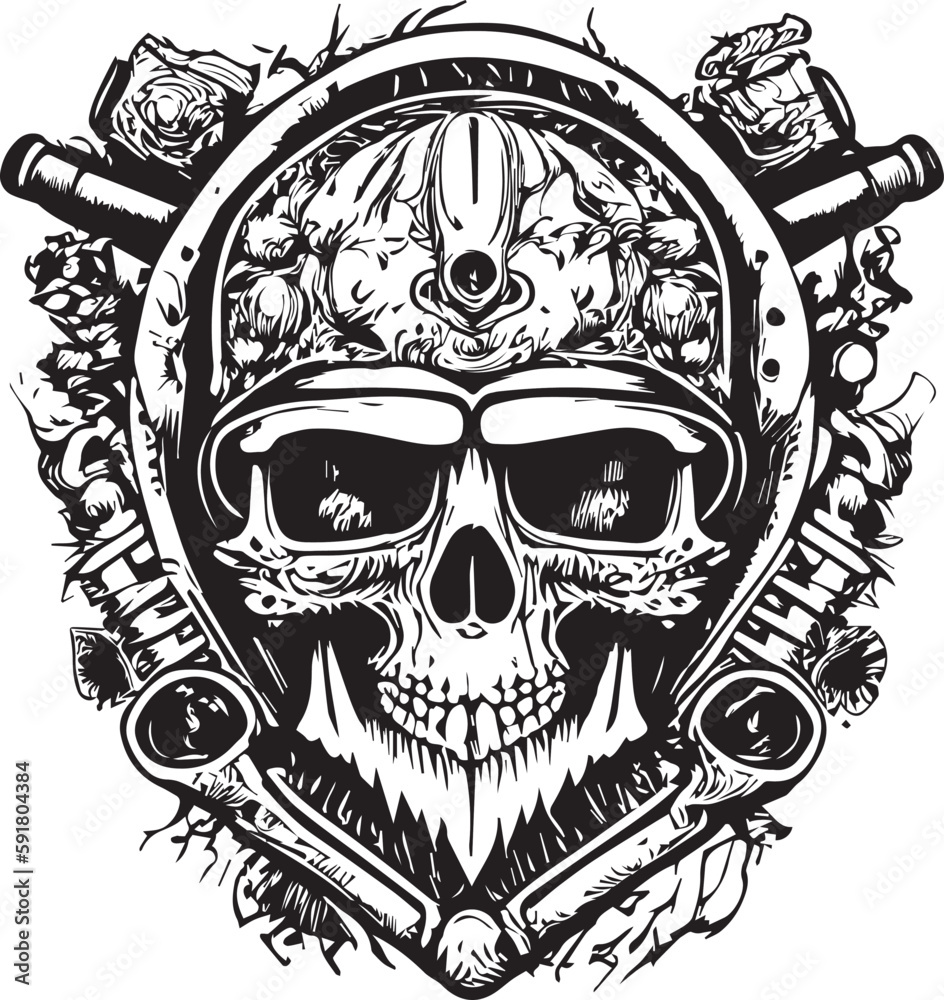 Fototapeta premium Artwork illustration and t-shirt design skull motorcycle engraving ornament on white background