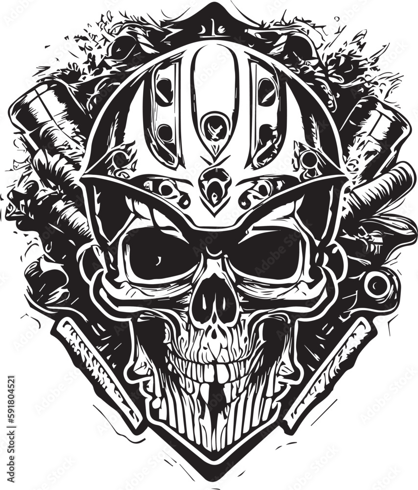 Artwork illustration and t-shirt design skull motorcycle engraving ornament on white background Artwork illustration and t-shirt design skull motorcycle engraving ornament on white background