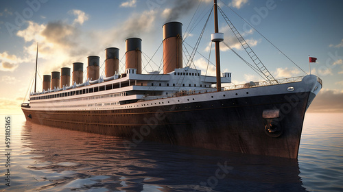 Extremely detailed and realistic high resolution 3d illustration of the old passenger ship Titanic, Generative Ai photo