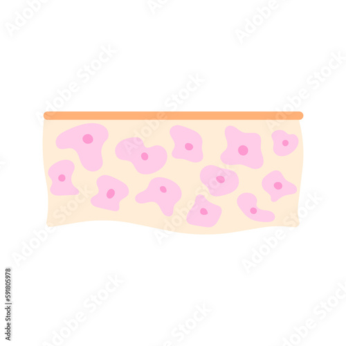 Human skin cell icon. Nucleus and membrane tissue under microscope. Structure of microorganism. Biology concept. Medical design illustration.