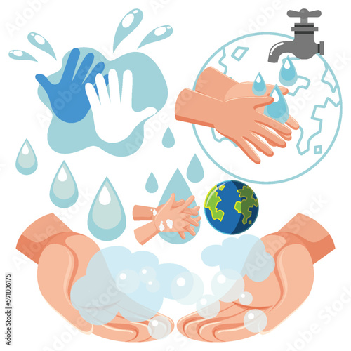 Set of hand washing and sanitization