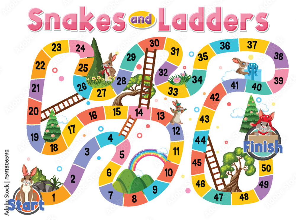 Fototapeta premium Snakes and ladders board game template