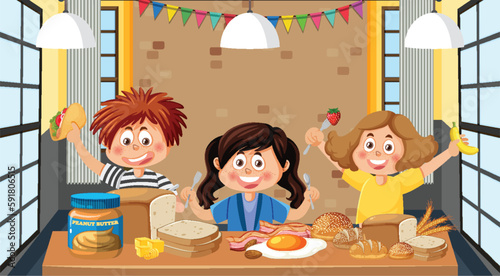 Children eating healthy food