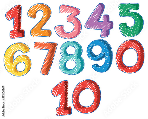 Numbers in Pencil Colour Sketch Simple Style
