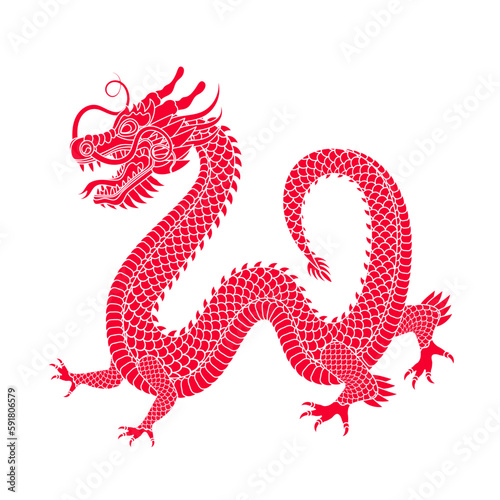 Traditional white red chinese dragon. 2024 Zodiac sign. Vector illustration.