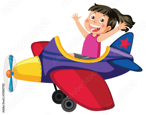 A girl riding toy airplane