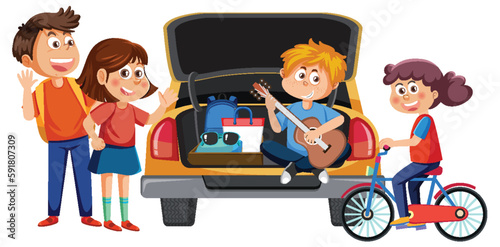 Group of teenager hanging out at the back of the car