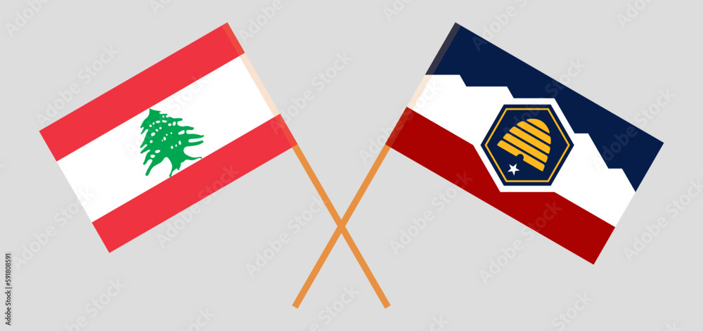 Crossed flags of the Lebanon and The State of Utah. Official colors. Correct proportion