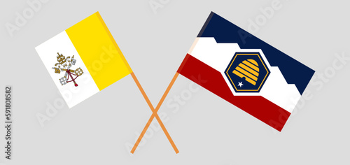 Crossed flags of Vatican and The State of Utah. Official colors. Correct proportion