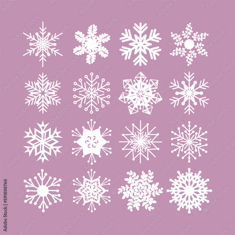 Set of 16 white vector snowflakes Set of 16 white vector snowflakes
