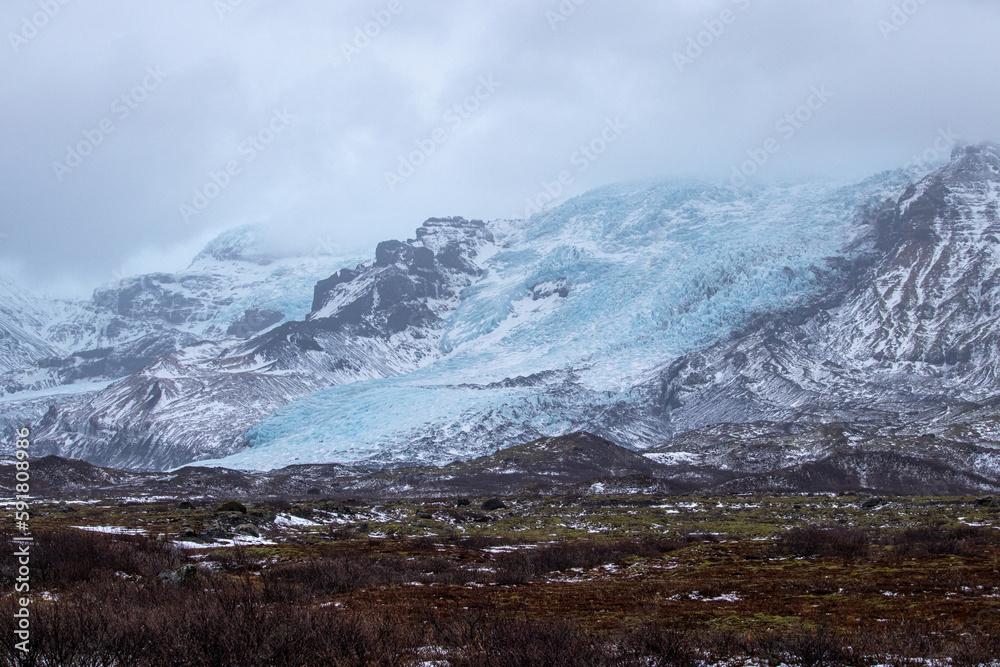 Glacier, mountains and landscape in Iceland