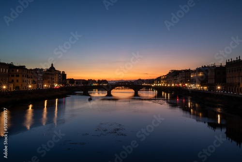 Bridge in Florence, Italy during sunset and blue hour