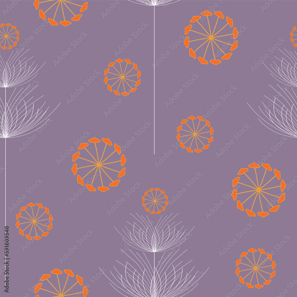 Vector mauve seamless pattern background: Mushrooms And Flowers.