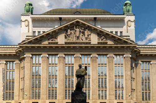 Statue of Frane Bulić in front of the Croatian State Archive building photo