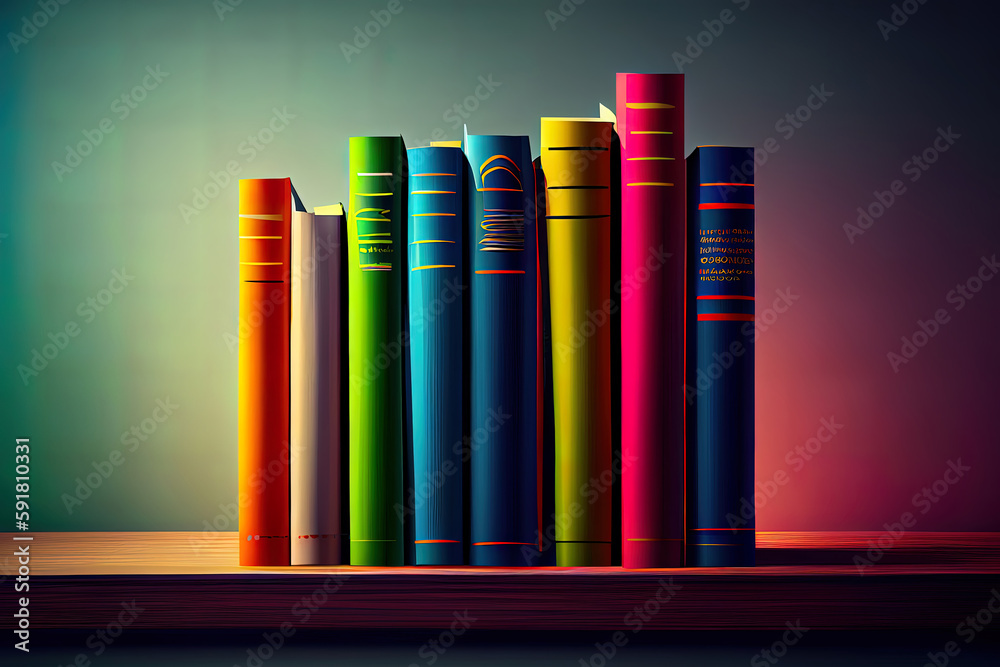 Naklejka premium Row of of colorful books on background. Generative Ai