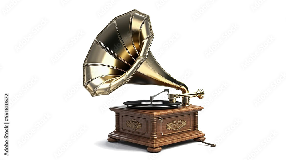Fotografie old gramophone isolated on white (Generative AI)