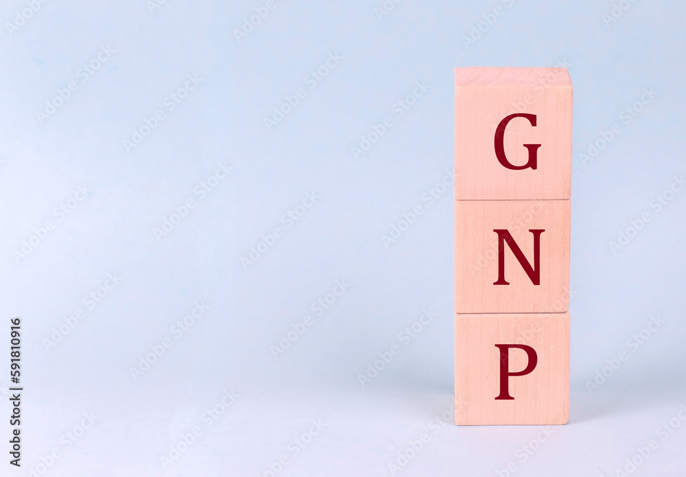 GNP on wooden cubes on a blue background GNP on wooden cubes on a blue background